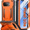 FNTCASE for Google Pixel 10A Case: with [Built-in Screen Protector & Kickstand] [Military-Grade Drop Protection] Heavy Duty Protective Full Body Shockproof TPU Phone Cover Orange