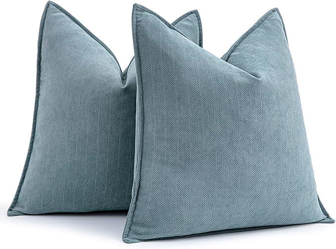 MIULEE Pack of 2 Dusty Blue Decorative Pillow Covers 18x18 Inch Soft Chenille Luxurious Couch Throw Pillows Farmhouse Cushion Covers with Elegant Design for Sofa Bedroom Living Room Home Decor
