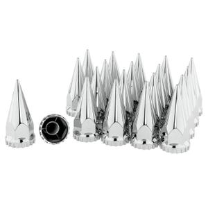Chrome 33 mm Lug Nut Covers for Semi Trucks - Chrome Spike Type- flanged, Screw on - Height 4-3/4" -semi Lug nut Covers Screw on, Lug Nut Caps
