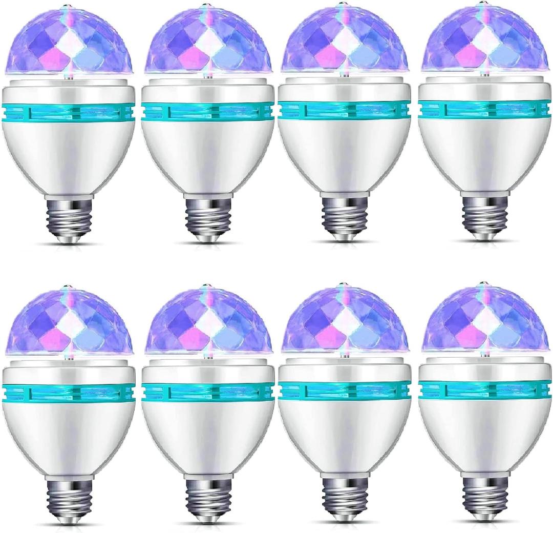 8 Pcs Disco Light Bulb Rotating E26/E27 Party Light Bulbs Rotating Colorful Bulb Changing LED Bulbs Strobe Light Bulb Multi Crystal Stage Lights Birthday Party Club Bar for Indoor Outdoor Photography