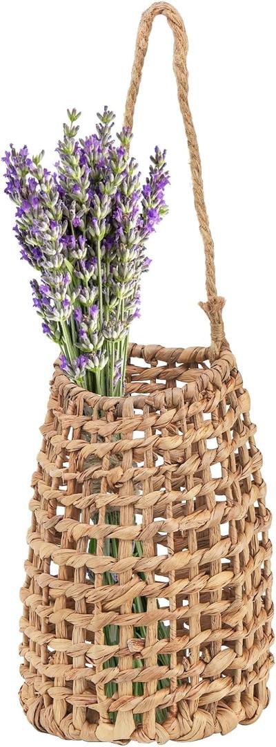 Hiceeden Woven Front Door Basket, Water Hyacinth Hanging Wall Flower Basket, Wall Decor Boho Decoration Veggies Storage Basket for Home, Pantry, Garden, Farmhouse