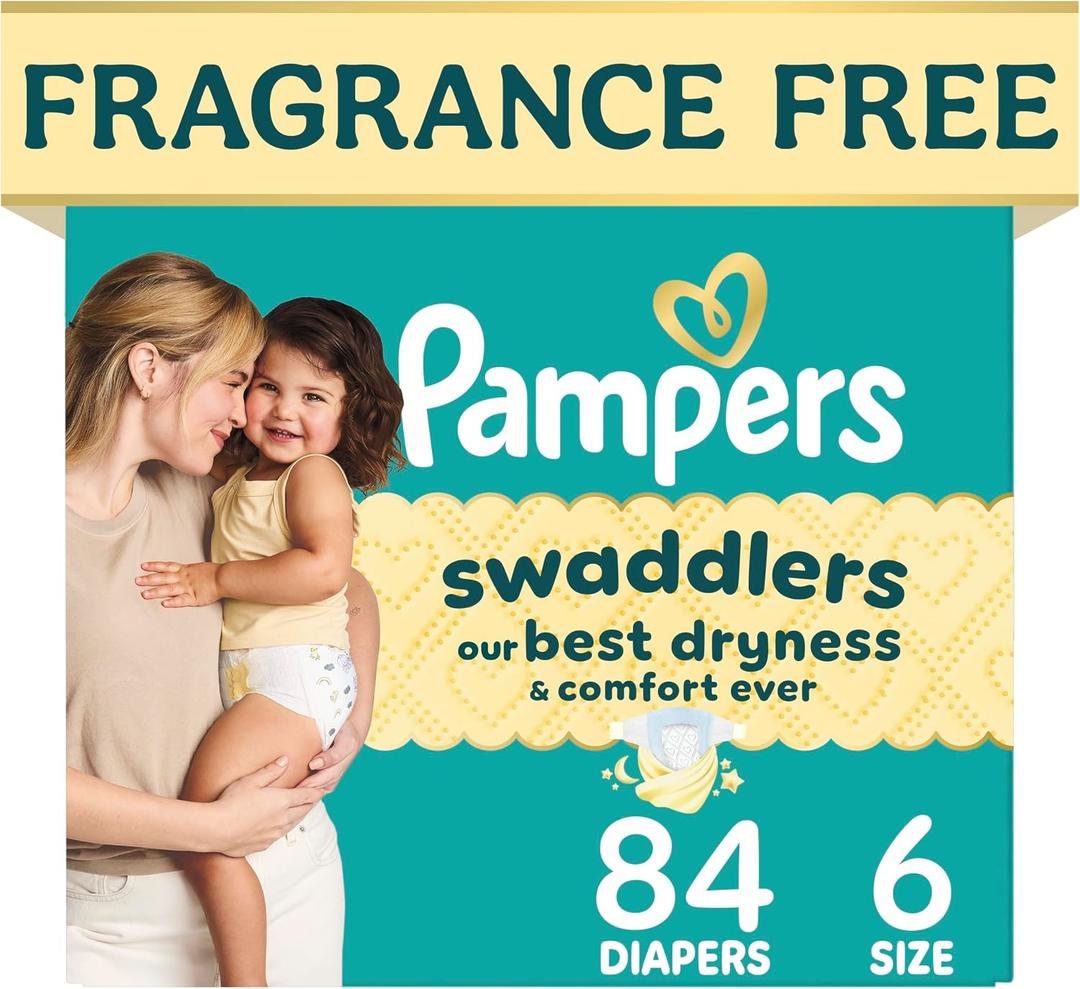 Pampers Swaddlers Diapers, Size 6 (23-44 lbs), Absorbent, Keeps Baby Dry and Comfortable, Skin Safe Disposable Baby Diaper