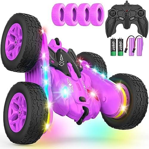 Terucle Remote Control Car, Rc Cars Stunt RC Car Toys New Upgraded Strip Lights and Headlights Girl Toys Double-Sided 360° Rotating 4WD Drift Truck for Boys Girls Birthday Gift (Purple)
