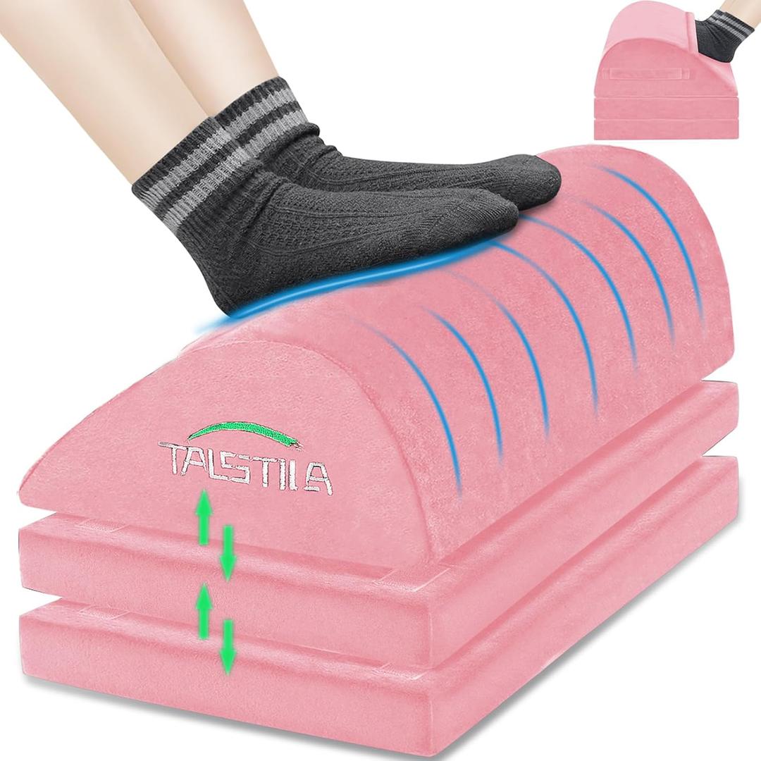 TALSTILA Foot Rest for Under Desk at Work, Under Desk Footrest, Ergonomic 3 Adjustable Heights Footrest, Footrest with Feet Warm Pocket, for Office Desk & Office Chair - Back & Leg Hip Pain Relief (Three Layers, Pink)
