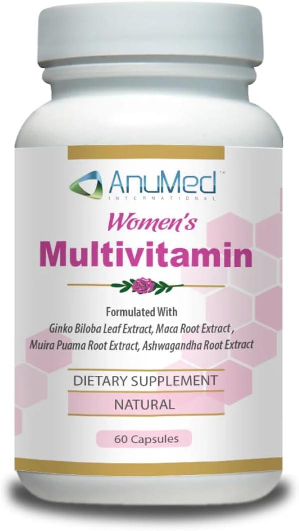 AnuMed Women's Multivitamin with Iron, Vitamin D3, Magnesium, B-Complex & Herbal Support 60 Capsules Energy, Hormone Balance, Heart Health