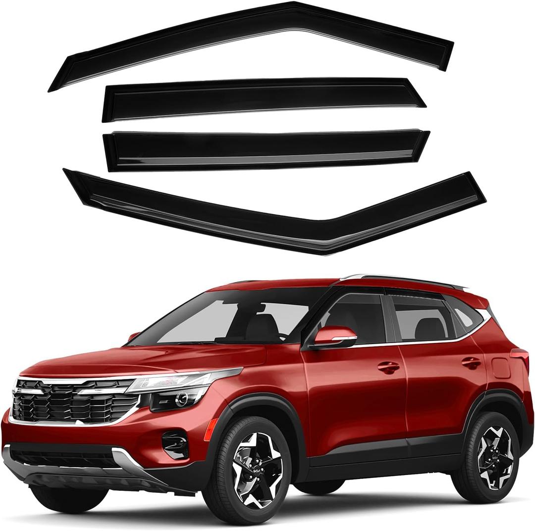 Canvcle Seltos Rain Guards - Window Visors for Kia Seltos 2021-2025 2026, Outside-Mount Tape-On Side Window Wind Deflectors for Seltos Accessories, Vent Visors Shades Rainproof 4PCS