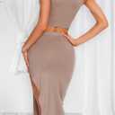 ELLEVEN 2 Piece Midi Skirt Sets for Women, Crew Neck Sleeveless Tank Top and Slit Bodycon High Stretchy Summer Dress Outfits (Gray, S)