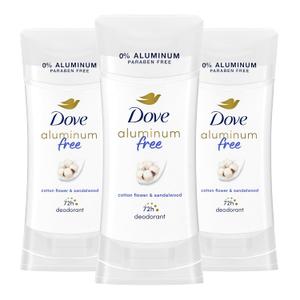 Dove Aluminum Free Deodorant for Women 3 Count Cotton Flower & Sandalwood 72 hour odor protection 2.6 oz