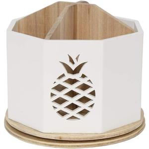 Spinning Desktop Stationary Organizer  Decorative Wooden Rotating Pen and Pencil Cup  4 Compartment White Desk and Table Top Office Supplies Station with Pineapple Cutout - by Designstyles Spinning Desktop Stationary Organizer  Decorative Wooden Rotating Pen and Pencil Cup  4 Compartment White Desk and Table Top Office Supplies Station with Pineapple Cutout - by Designstyles