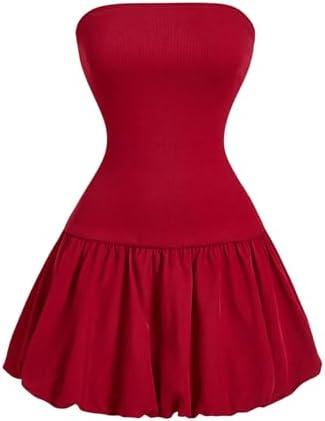 Milumia Women's Strapless Tube Bubble Dress Ruffle Flared Party Mini Dresses, Size Small