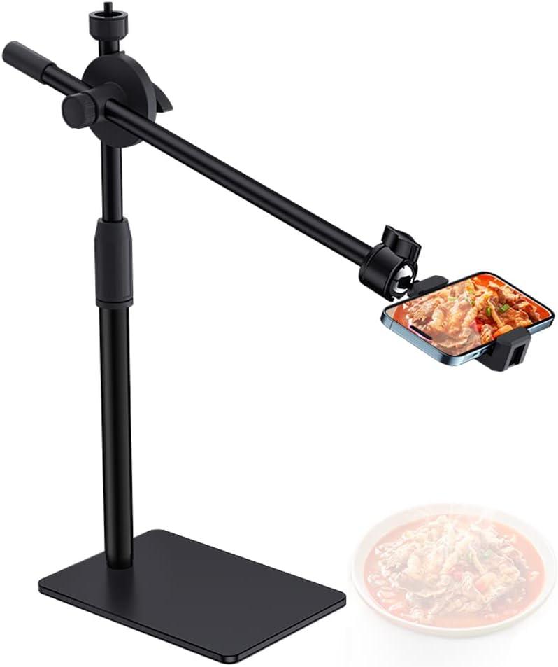 HVAYING Overhead Phone and Camera Mount Stand for YouTube Live Video Cooking Makeup and Crafts - Compatible with iPhone Logitech Webcam