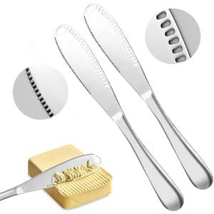 2 Pcs Butter Knife with Holes, 3 in 1 Stainless Steel Spreader Knife, Cold Butter Spreader for Cheese, Peanut