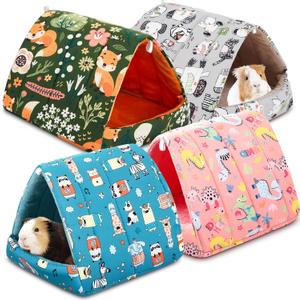 4 Pcs Guinea Pig Hideout, Guinea Pig Bed Tunnel, Rabbit Washable Small House Cage Accessories for Bunny Hedgehog Mouse Chinchillas Hamsters Ferrets Bearded Dragons Rats(Wonder Tale,9.8 in)