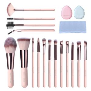 2 x BESTOPE PRO Makeup Brushes, 20PCs Professional Makeup Brush Set, Foundation Concealer Powder Eyeshadow Brush Set Contour Eyebrow Brush Kit with Led Light Mirror Travel Case & Powder Puff-Fluorite Pink