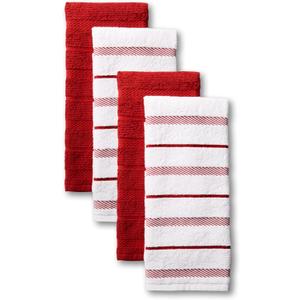 KitchenAid Albany Kitchen Towel 4-Pack Set, Passion Red/White, 16"x26"