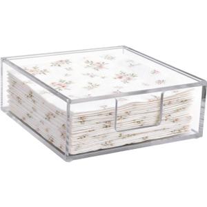 Acrylic Napkin Holder, 7.1 x 7.1 x 2.75Inch Flat Napkin Holder with Lid Clear Waterproof Square Napkin Dispenser Decorative Paper Napkin Container Organizer for Table Kitchen Bathroom
