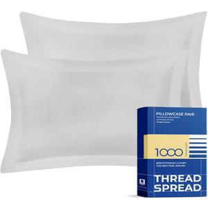 THREAD SPREAD 100% Egyptian Cotton King Pillow Shams with Envelope Closure - 1000 Thread Count Sateen Weave Pillow Sham King Size Set of 2, Silky Soft, Breathable, Cooling Pillow Sham (Silver Grey)