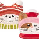 Bico Knitted Kitten Ceramic Appetizer Plates Set, Set of 2, Microwave and Dishwasher Safe