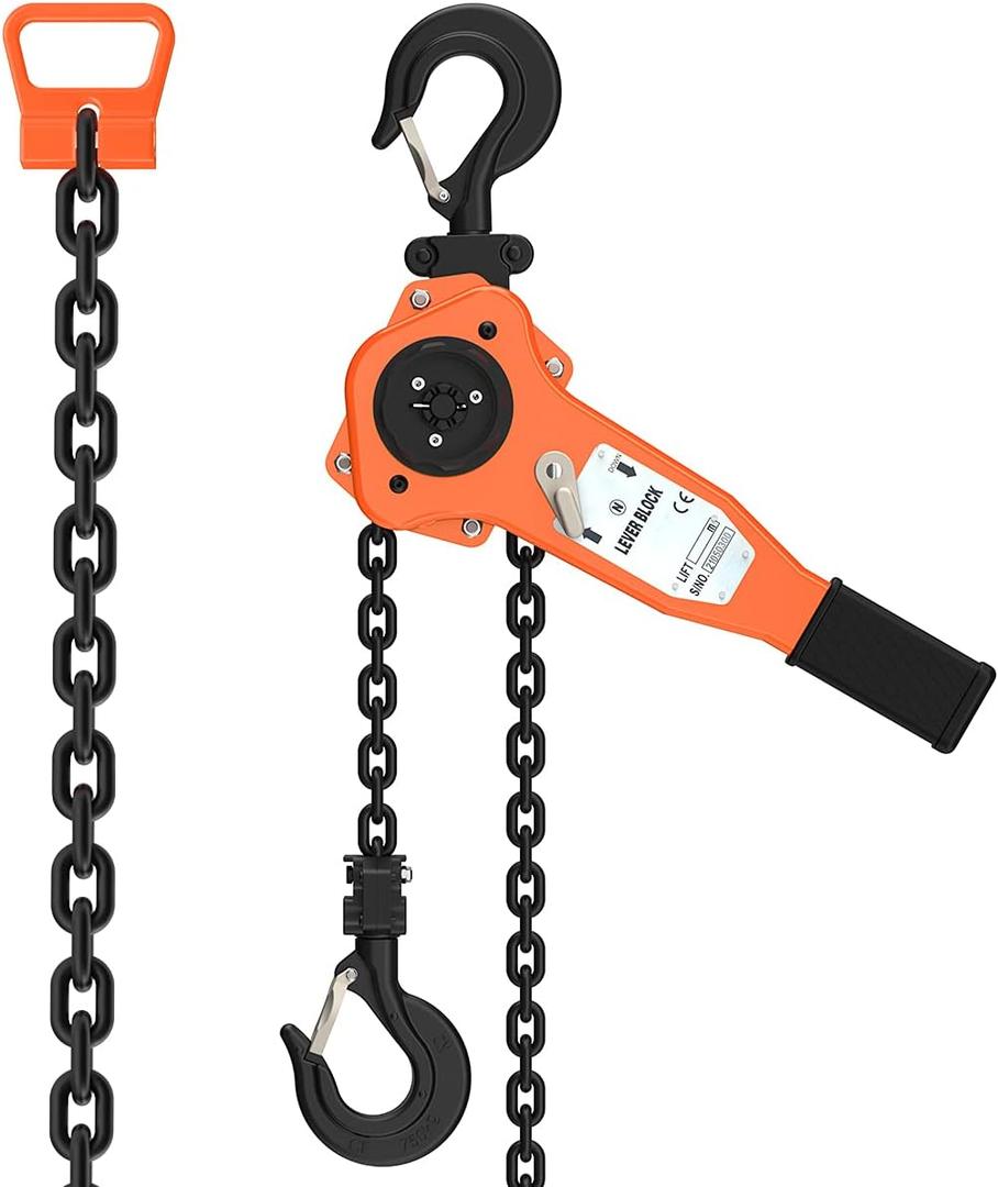 Lever Chain Hoist, 1.5 Ton / 3300 lbs Capacity, 10ft G80 Chain, Manual Ratchet Hoist for Lifting, Pulling and Binding Heavy Loads