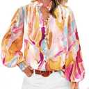 BTFBM Spring Fashion 2025 Button Down Long Sleeve Blouses for Women Dressy Casual V Neck Loose Printed Boho Tops Shirts, Small