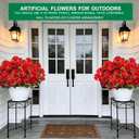 8 Bundles Artificial Geraniums Flowers for Outdoors Summer Mother's Day Derby Day Decor, Fake Cemetery Flowers Silk Red Flower UV Resistant No Fade Faux Plant for Porch Garden Home Planter Patio Decor