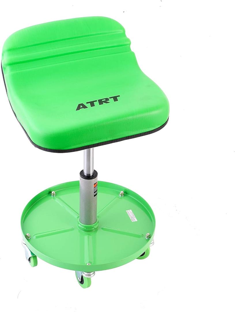 300-LB Capacity Pneumatic Mechanic Roller Seat, Adjustable Rolling Stool, with 2.5-inch Heavy Duty Casters and Tool Tray, Green