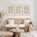 CHDITB Beige Florals Wall Art Set, Framed Boho Flower Wall Decor, Neutral Minimalist Botanical Wall Painting, Modern Vintage Wildflower Canvas Art Prints for Living Room, Bedroom, Grids Room 16"x24"x3