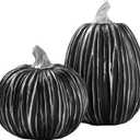 DN DECONATION Pumpkin Decorations for Fall and Halloween Indoor Home Decor, Black and Silver Faux PumpkinsFall Halloween Table Centerpiece, 2-Pack Resin Pumpkin for Thanksgiving Modern Farmhouse (Set of 2)