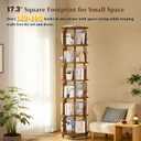 6 Tier Rotating Solid Wood Bookshelf, Spinning Bookshelf Lazy Susan on Wheels, Circular Book Shelf Rotating, Revolving 360 Book Shelf for Small Spaces, Corner Book Shelf for Bedroom (Walnut)