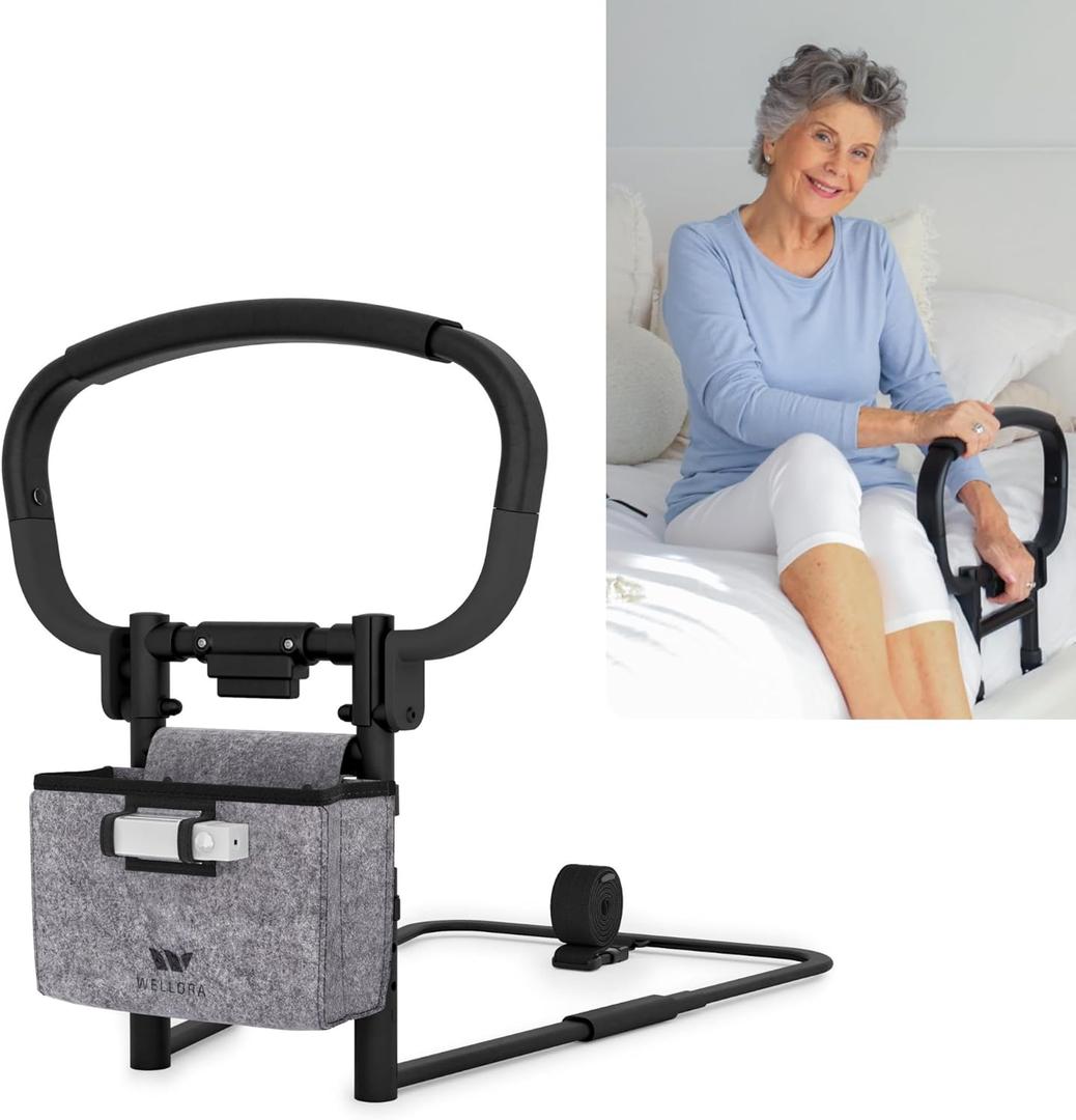 Sturdy Bed Rails for Elderly Adults Safety - Foldable & Adjustable Bed Rail - Supports up to 330lbs - Free Motion Light & Storage Bag - Fit King, Queen, Full, Twin - Bed Guard Rail for Seniors WELLORA