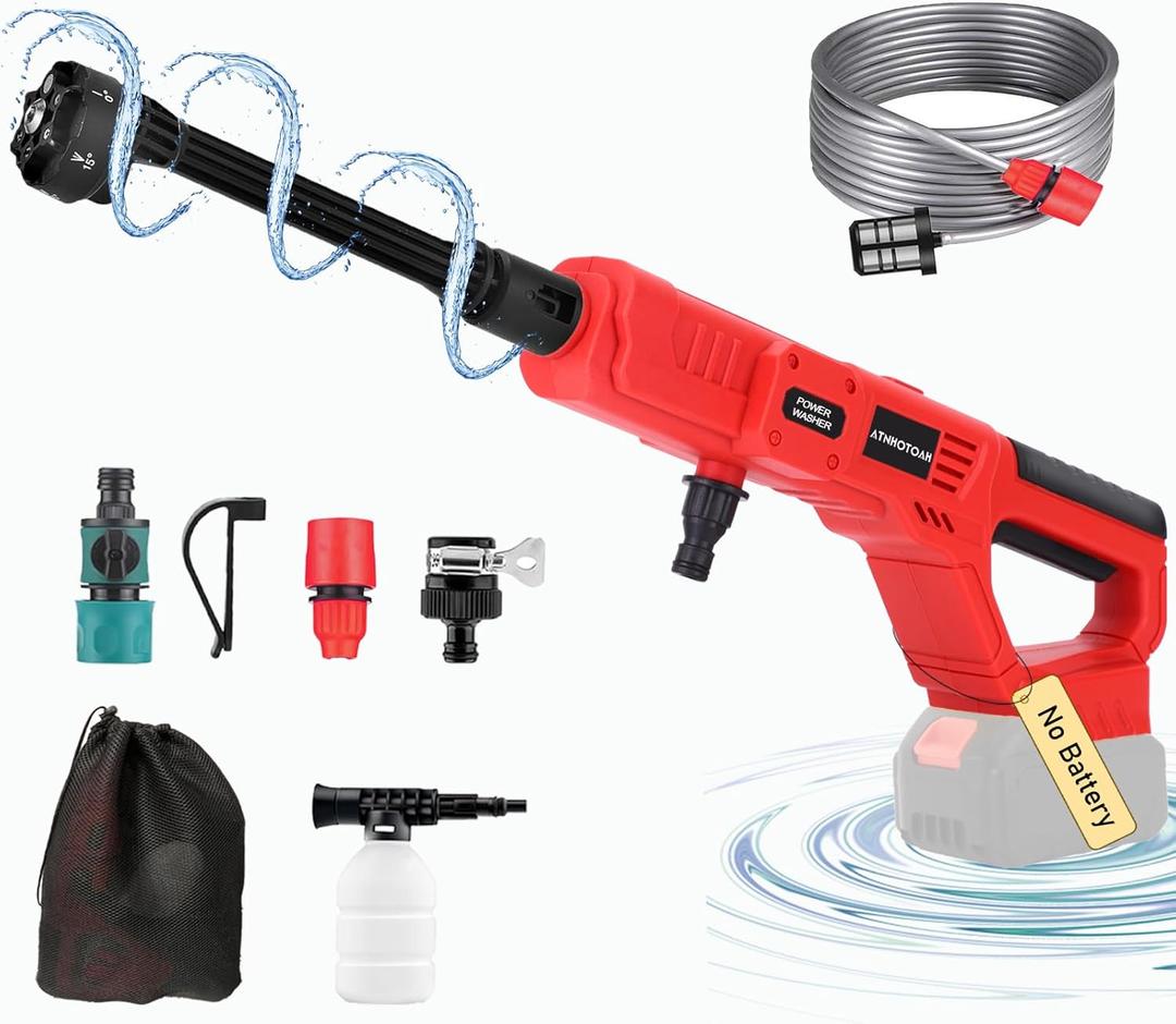 Cordless Pressure Washer for Milwaukee M18 Battery - 1000 PSI 1.2 GPM Portable Power Washer with 6-in-1 Nozzle, Foam Cannon, 16ft Hose, for House, Cars, Boot, Bike (No Battery)