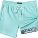 SURF CUZ Mens Swim Trunks with Compression Liner Swimming Trunks 5 Inch Bathing Suit Quick Dry Swim Shorts (Large, Haze Green Galaxy)