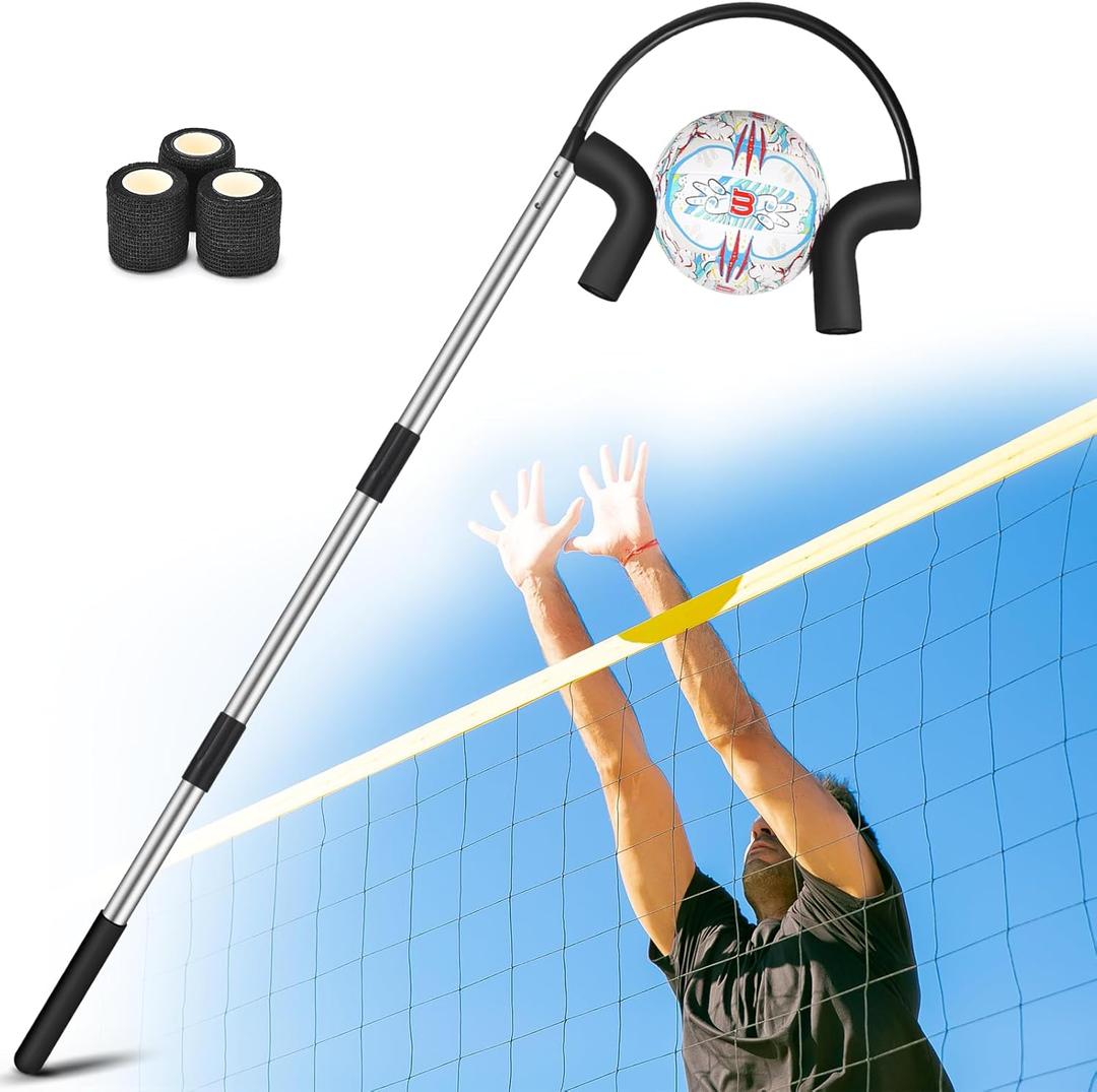 Volleyball Spike Trainer, Adjustable Length 55"-71" Volleyball Hitting Trainer, Double Arc Protection Quick Pickup Volleyball Training Equipment