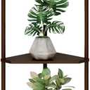 Corner Shelf Stand - 5 Tier Walnut Bamboo Small Corner Bookshelf for Office Kitchen Bedroom Plant Stand Living Room Decor Small Space (Brown)
