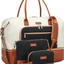 Weekender Bags for Women, Travel Duffle Bag Carry On Overnight Bag with Cosmetics Bag and Crossbody Purse for Gym Hospital, Gifts for Women, Beigeblack Brown