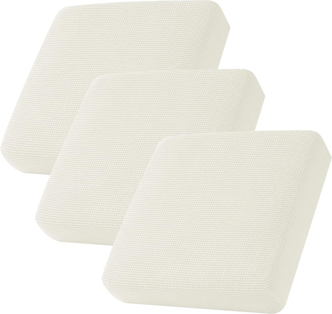 CHUN YI 3Piece Stretch Couch Cushion Covers, Sofa Seat Slipcovers for Pets, Suitable for Armchair Loveseat Sofa with Spandex Jacquard Washable Fabric(3Piece, Ivory White/Cream)