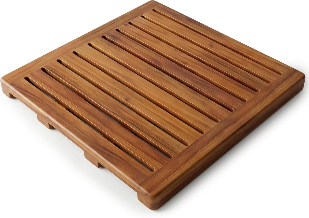 Acacia Wood Shower Mat 21x21 Inches by Demigo, Luxury Bath Mat Non Slip for Bathroom Bathtub Shower Spa Garden Home, Wooden Floor Mat Square Large for Outdoor and Indoor Brown, 21" x 21" (Square)