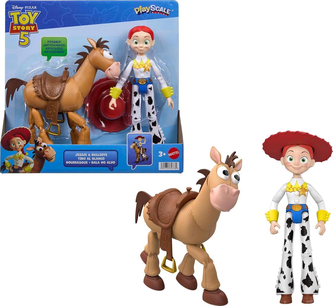 Mattel Disney and Pixar Toy Story 5 Jessie & Bullseye | 7-inch Playscale Action Figures 2-Pack, Posable, Removable Cowboy Hat