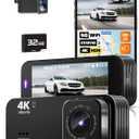 Dash Camera for Cars, 4K Dash Cam Front and Rear with 5G WiFi, Free Card Included, Loop Recording, Night Vision, 170Wide Angle, G-Sensor, 24H Parking Mode
