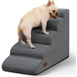 Aodisman 5-Step Dog Stairs and Ramp for High Bed, Non-Slip Sturdy Pet Steps for Small Dogs and Cats,22.2" H,Grey