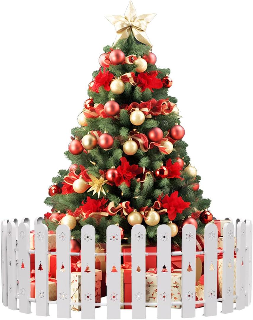 Christmas Tree Fence, 28PCS Thick White Plastic Picket Fence Decorative for Party Wedding Garden Home, Christmas Fence Border Barrier Guard for Puppy Toddlers Baby