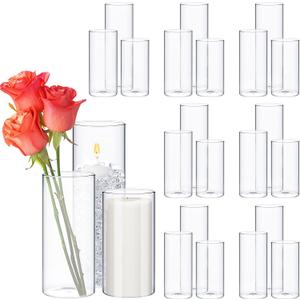 24 Pcs Glass Cylinder Vases Clear Flowers Vase Decorative Floating Candles Holders Table Centerpieces for Wedding Party Event Home Office Decor (Clear,3.4'' X 6'', 3.4'' X 8'', 3.4'' X 10'')
