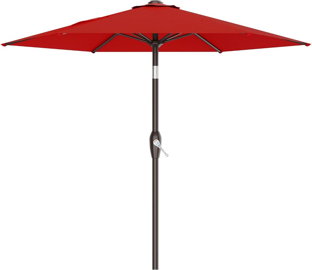 AreShark 7.5FT Patio Umbrella Table Market Umbrella with 6 Sturdy Ribs, Button Tilt/Crank Heavy-Duty Round Outdoor Umbrellas for Garden, Deck, Backyard,and Pool, Red