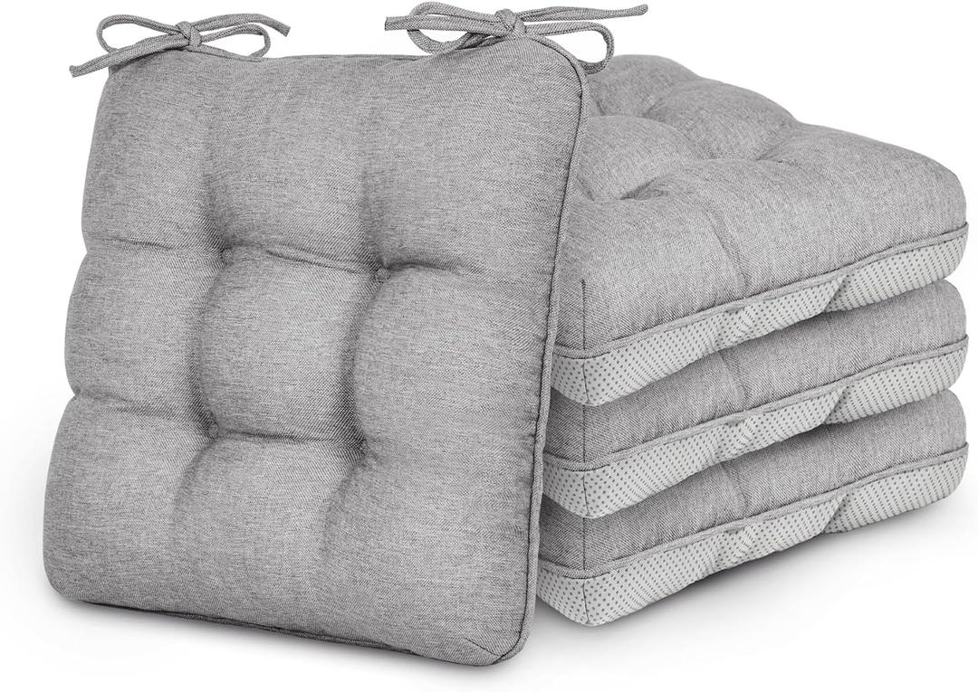 Love's cabin Memory Foam Chair Cushions Set of 4, Outdoor/Indoor Chair Pads for Dining Chairs 4 Pack, Seat Cushions for Kitchen, Dining Room, Office, Patio Chairs, 15.5"x15.5"x3.5" Light Grey