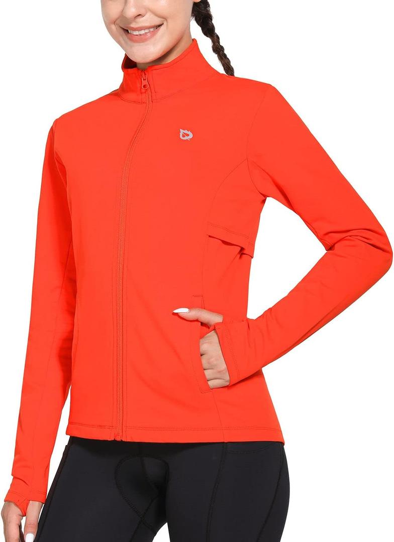 Baleaf Women's Fleece Running Jacket Water Resistant Full Zip Winter Cold Weather Gear Thermal Cycling Workout Jackets Orange S