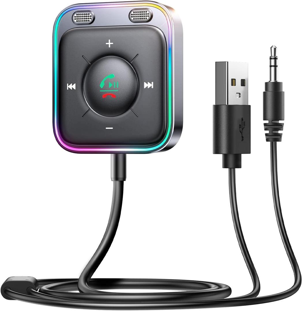 JOYROOM Bluetooth 6.0 AUX Car Adapter, Dual Mics Noise Cancellation, Plug-and-Play, Multifunction Button, 3.5mm Audio Adapter Bluetooth Receiver for Car Hands-Free Calls & Music, Gift for Men, Black