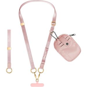 2 in 1 Phone Lanyard with Wallet, Anti Theft Phone Strap Crossbody Adjustable Phone Wrist Strap For Women Men (Pink)