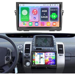 8 core 4+64G Android 14 Car Radio for Toyota Prius 2003-2009 Support Carpaly&Android Auto, 9 Inch IPS Touch Screen, Android Radio Stereo for Prius with Bluetooth/WiFi/GPS/FM/SWC/Backup Camera