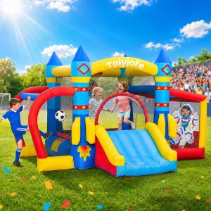Bounce House for Kids 3-8, Space Adventure 11.5FT × 10FT Inflatable Bouncy Castle, with Slide & Ball Pit & Hoop & Soccer Goal & Blower, 7-in-1 for Indoor Outdoor Backyard Toddlers' Birthday Party