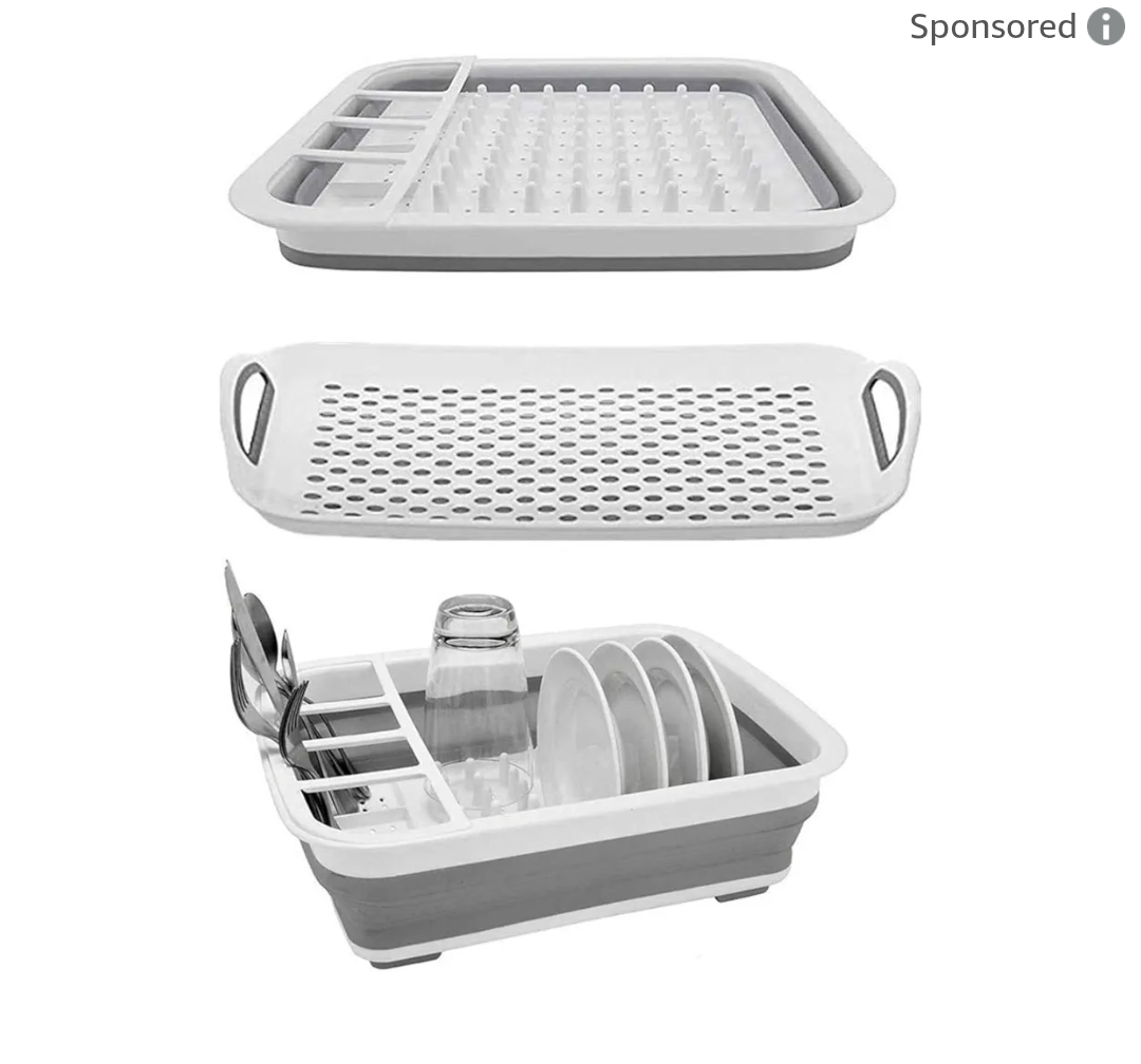 Ahyuan Collapsible Dish Drying Rack Portable Dinnerware Drainer Organizer for Kitchen RV Campers Travel Trailers Space Saving Kitchen Storage Rack Tray (with Drainboard)